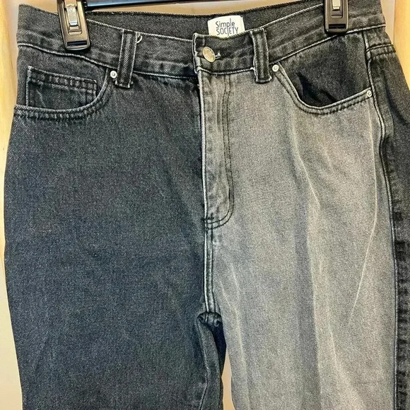 ✨Simple Society size 11 cut hem Black and grey high-waisted straight-leg jeans - Picture 6 of 11